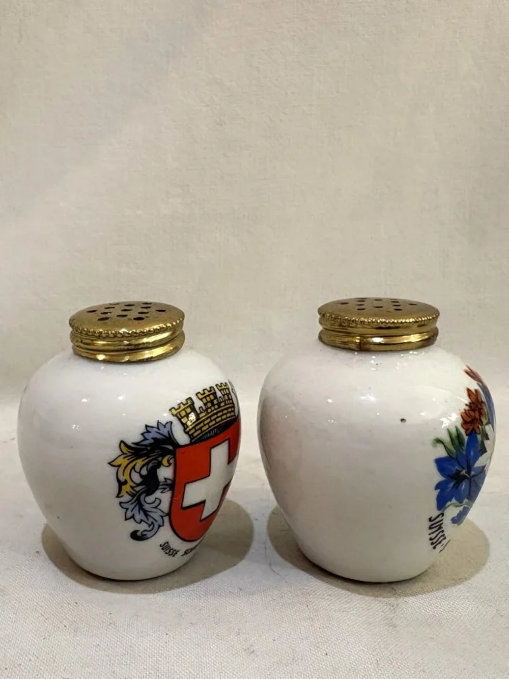 VTG Switzerland Porcelain Salt Pepper Shaker Metal Cap